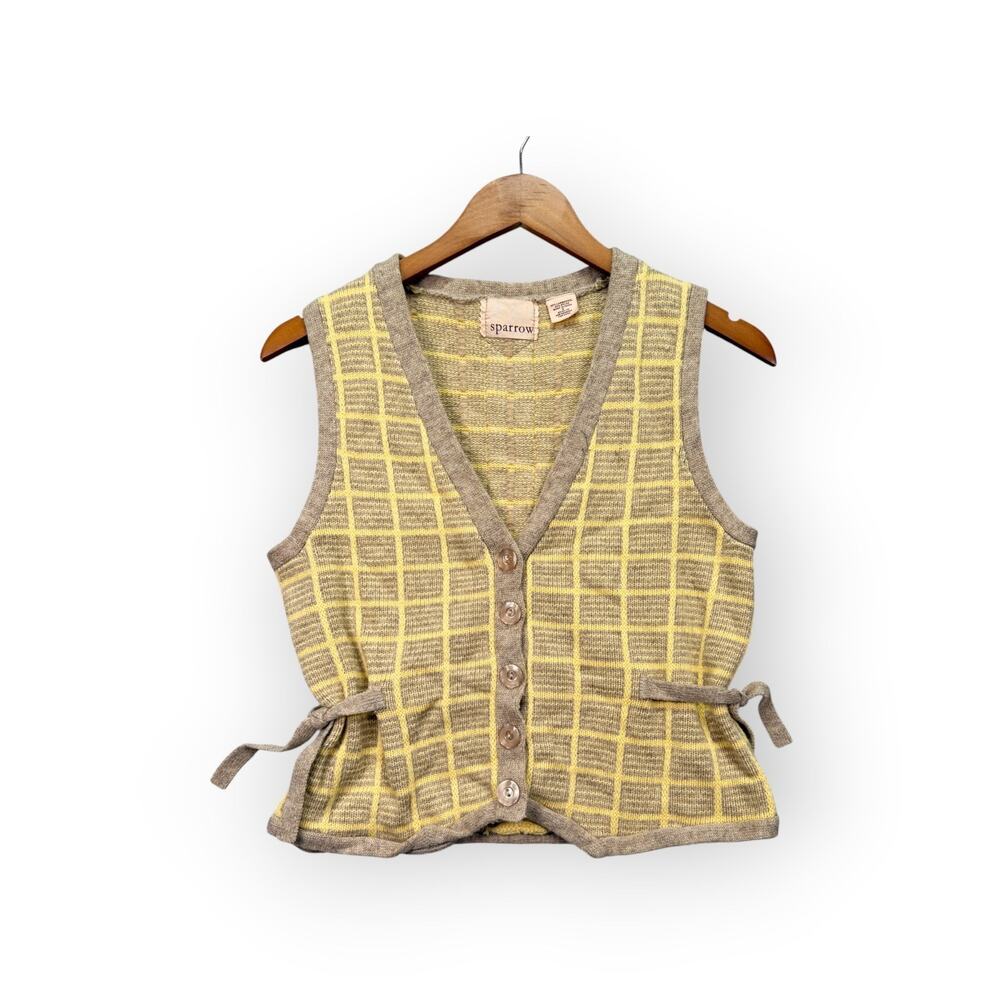 Vintage Sparrow Knit Sweater Vest Cottage Preppy Lambswool Academia Oatmeal S